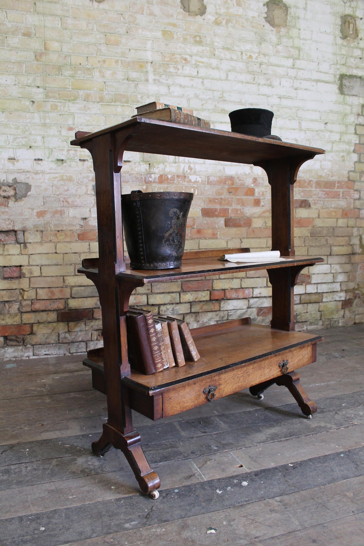 19th c oak etagere in quarter sawn oak