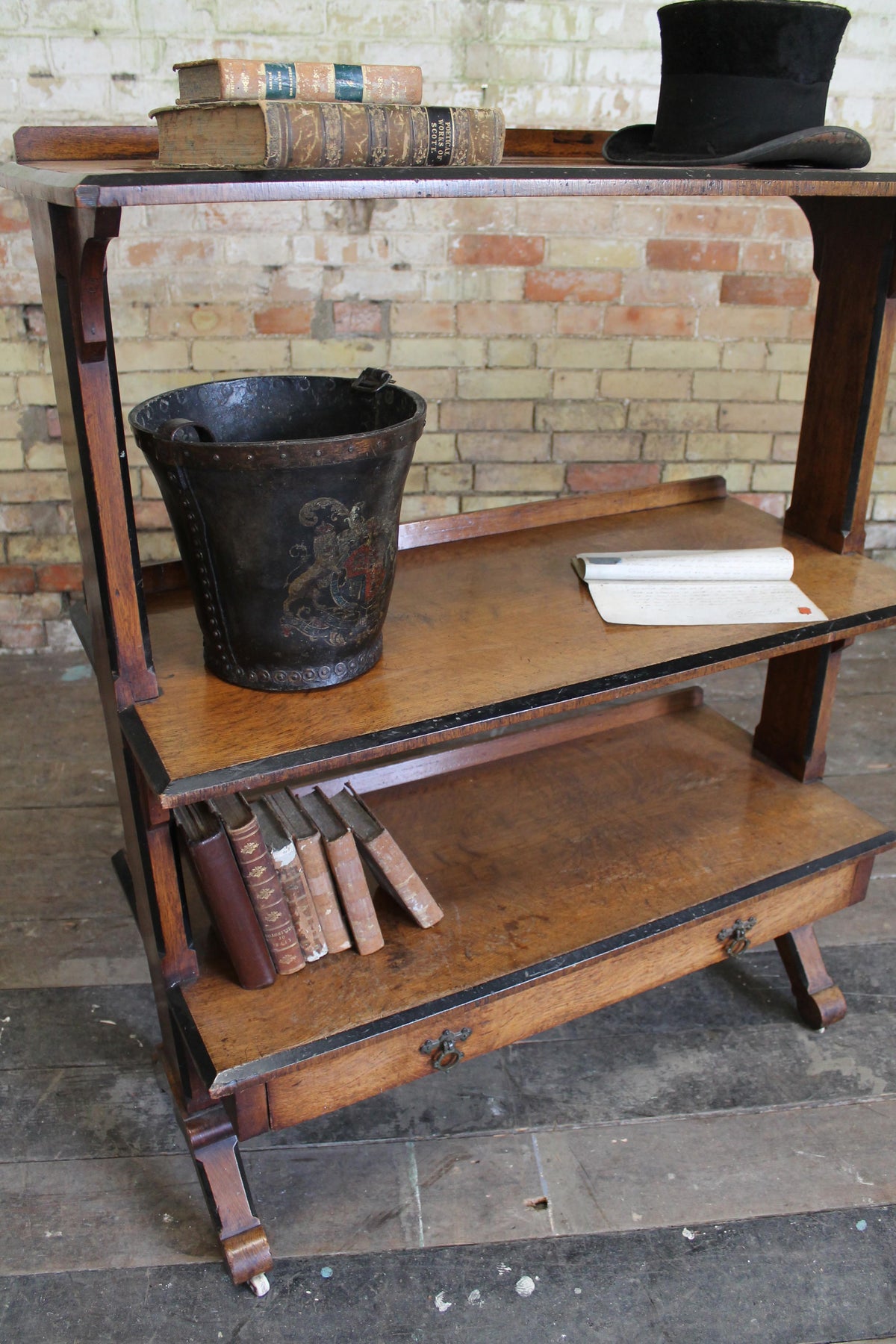 19th c oak etagere in quarter sawn oak