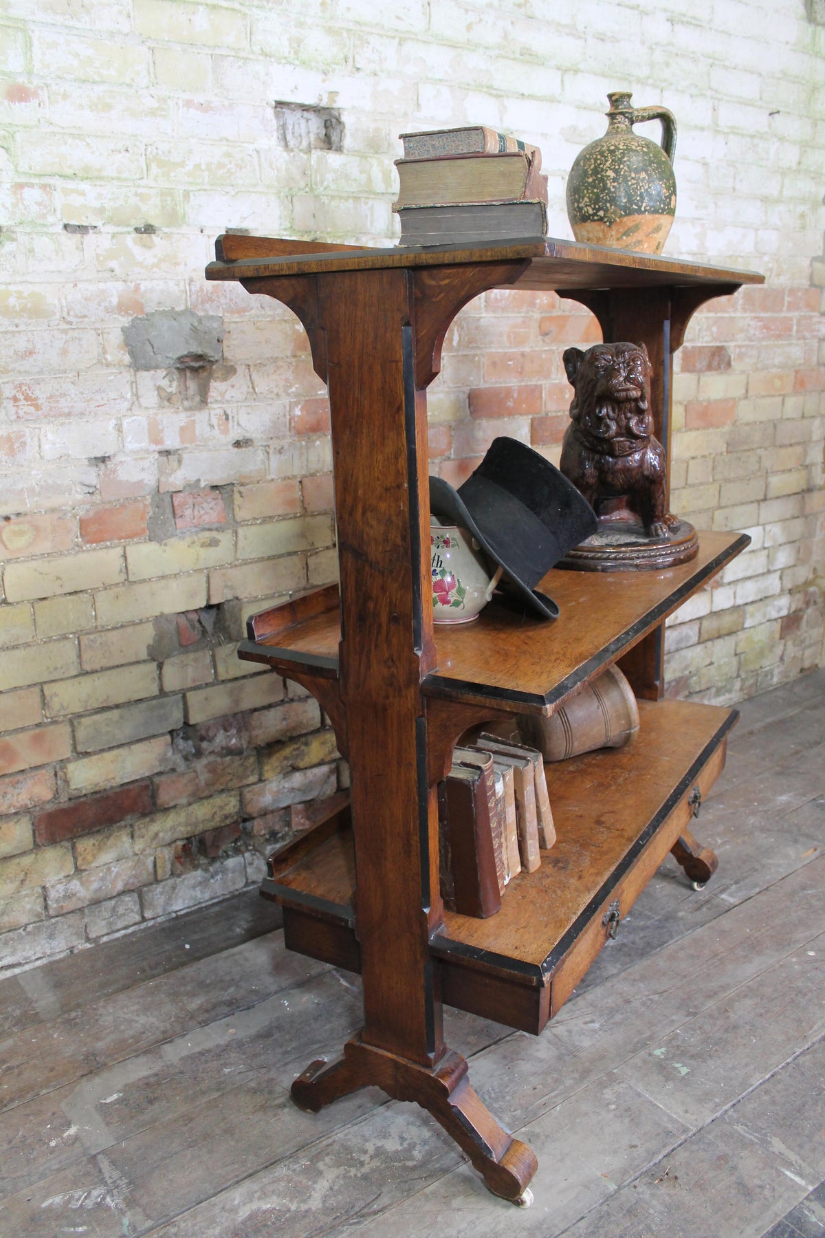 19th c oak etagere in quarter sawn oak