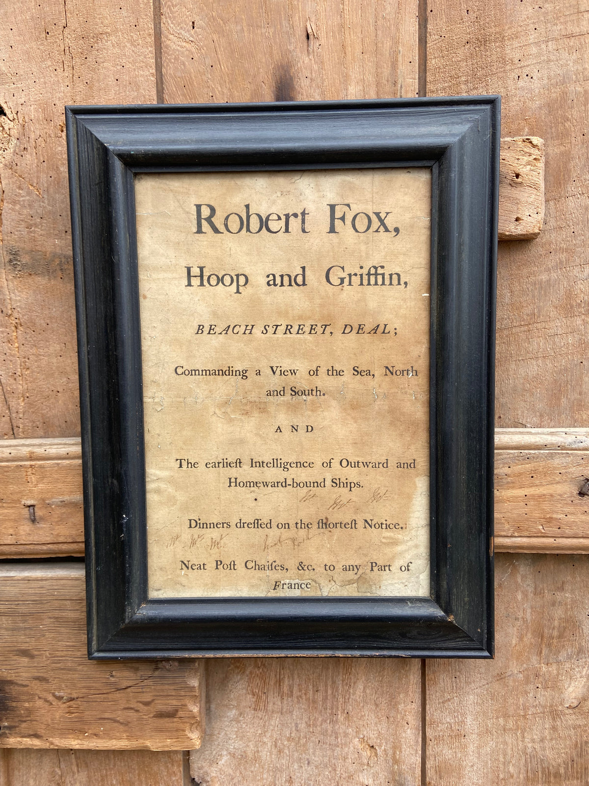 A George III tavern handbill Hoop & Griffin, Deal, Kent