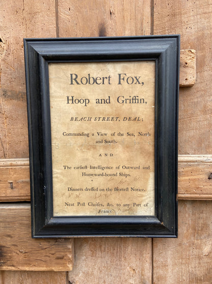 A George III tavern handbill Hoop & Griffin, Deal, Kent