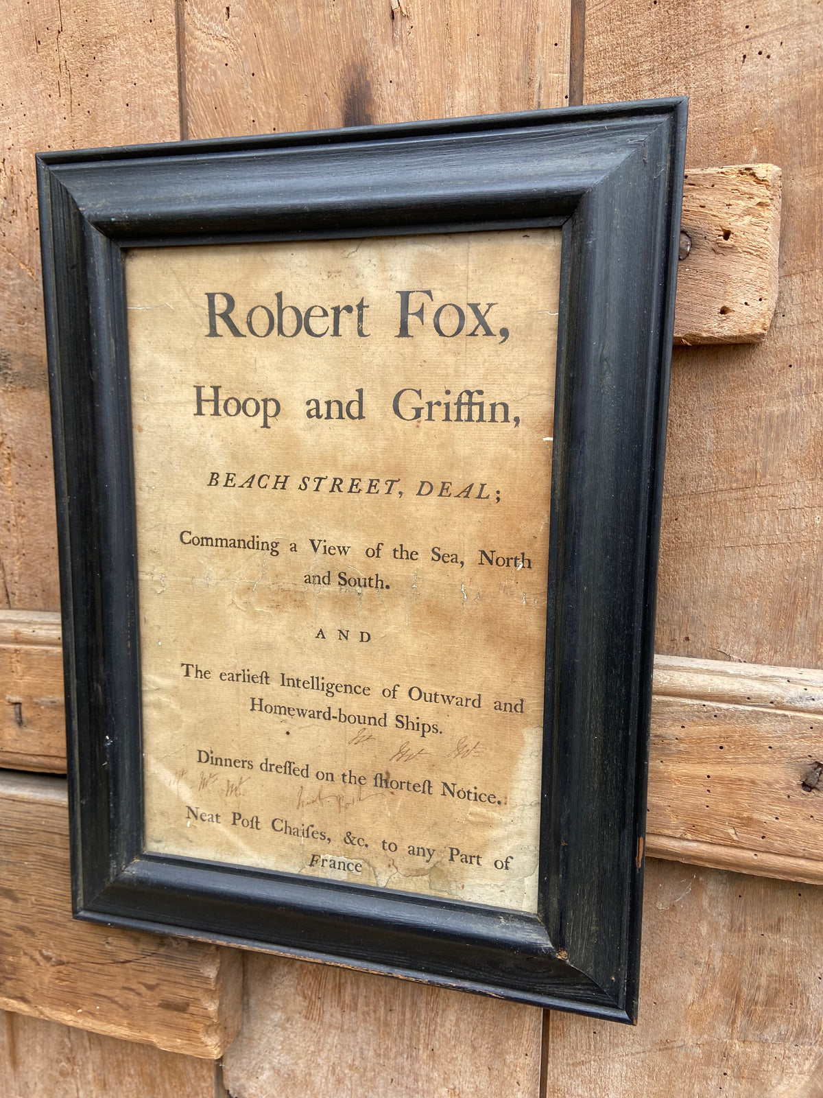 A George III tavern handbill Hoop & Griffin, Deal, Kent