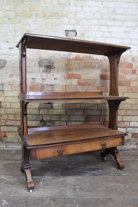 19th c oak etagere in quarter sawn oak