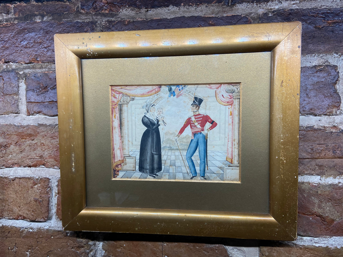 Naive watercolour of a Company Sergeant Major of the 22nd Regiment of foot and his family, J. Wright, Newcastle, 1832