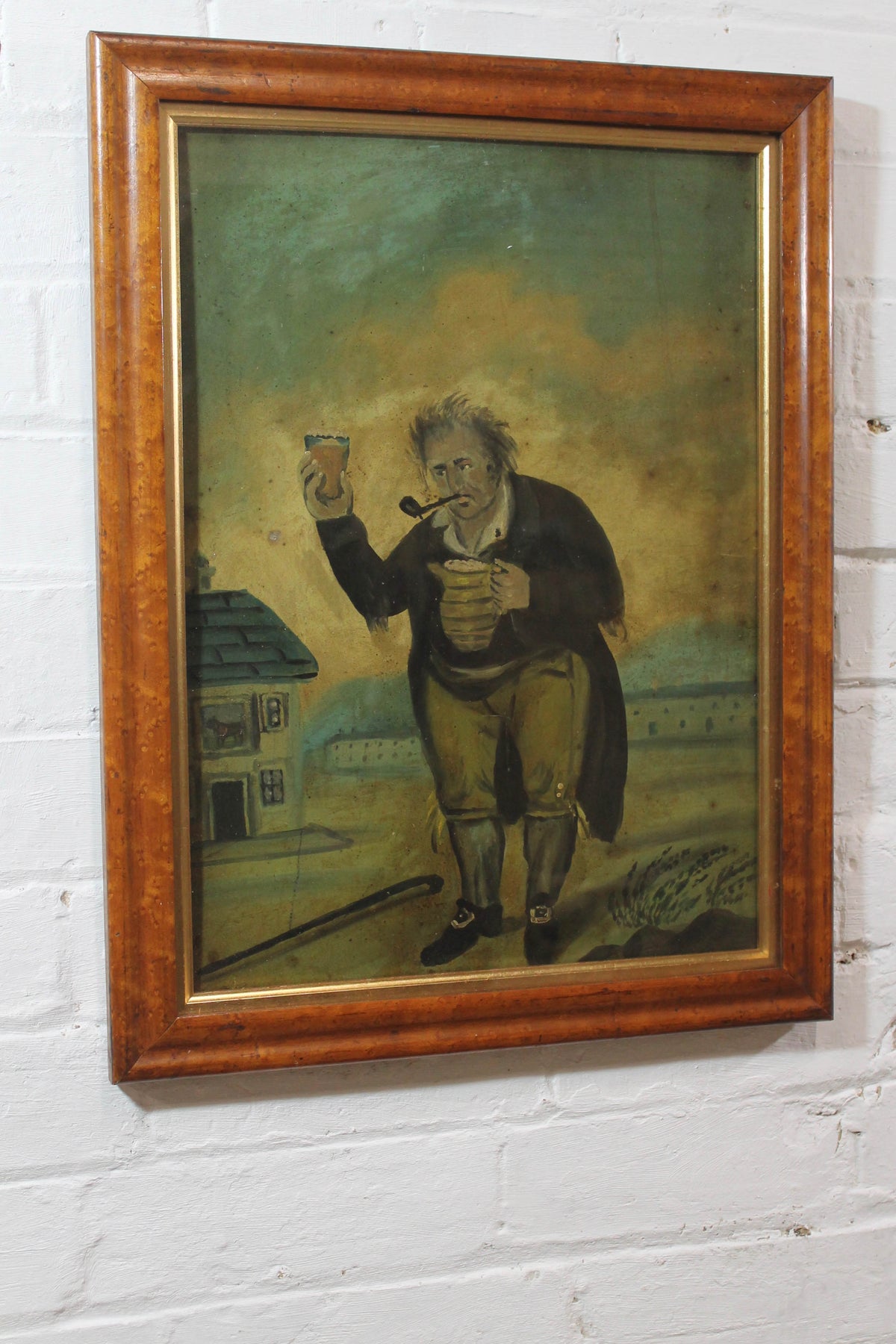 Naive pair of folk art portraits on tin from a Macclesfield museum