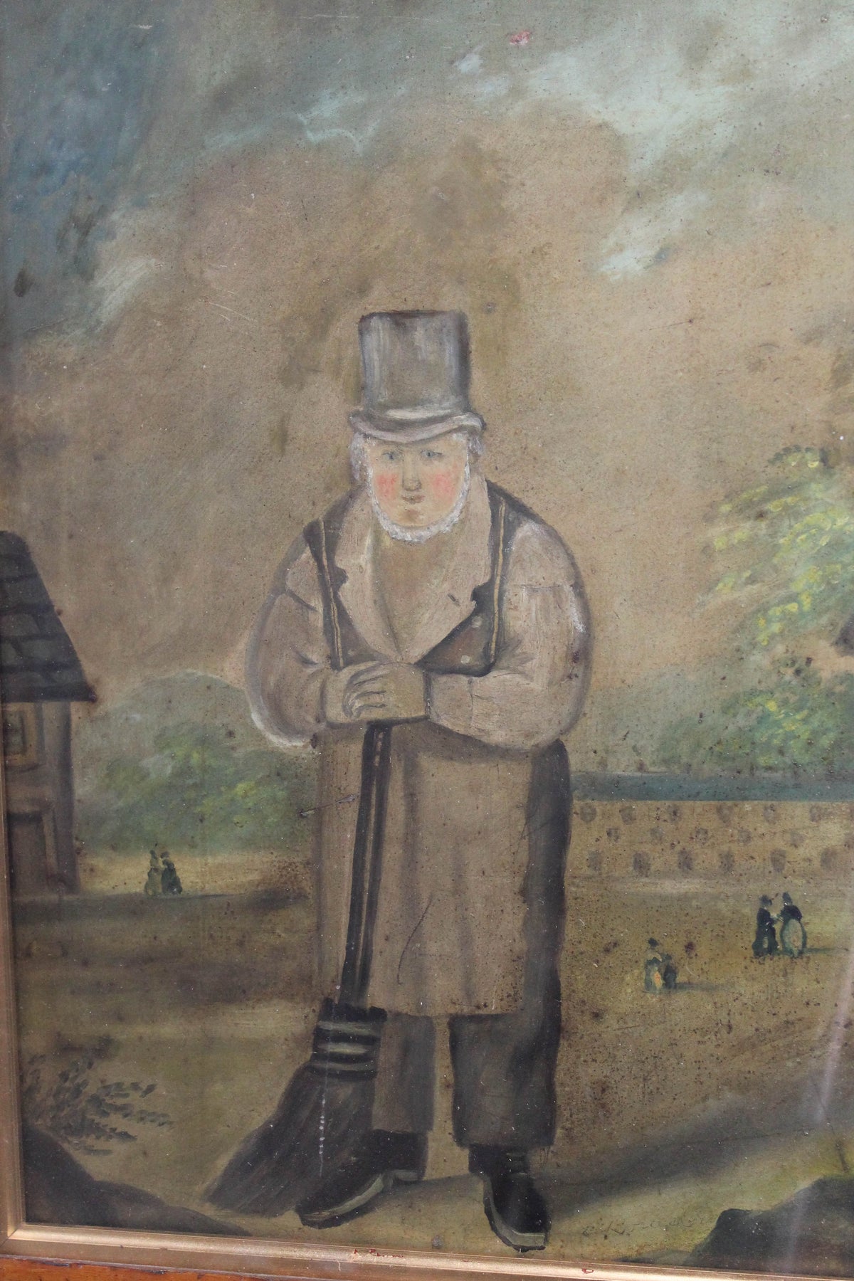 Naive pair of folk art portraits on tin from a Macclesfield museum
