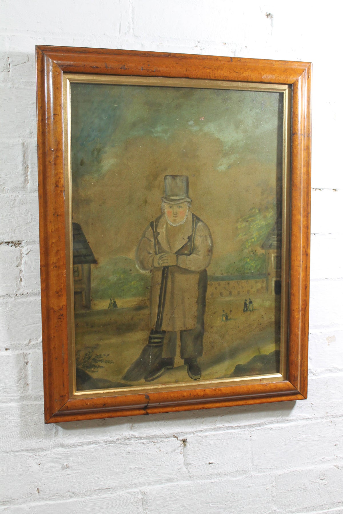Naive pair of folk art portraits on tin from a Macclesfield museum
