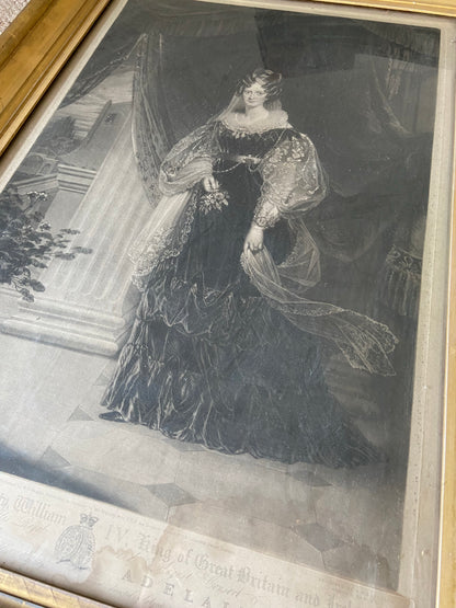 A pair of 1831 mezzotints of King William IV & Queen Adelaide formerly the property of women’s rights activist  Lady Louisa Knightley of Fawsley Hall