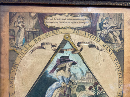 A George III hand coloured engraving 1786 of a warning to be virtuous