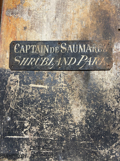 19th c painted country house sign for Captain de  Saumarez of the Grenadier Guards