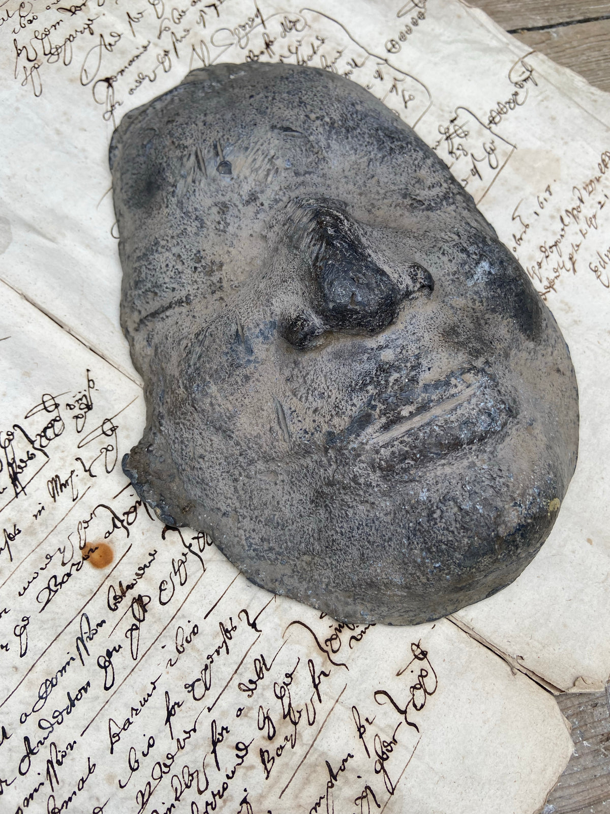 An unusual Georgian lead death mask mould c. 1800