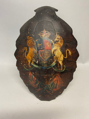 An early 19th century sailor’s hand painted turtle shell with hand painted Royal Standard