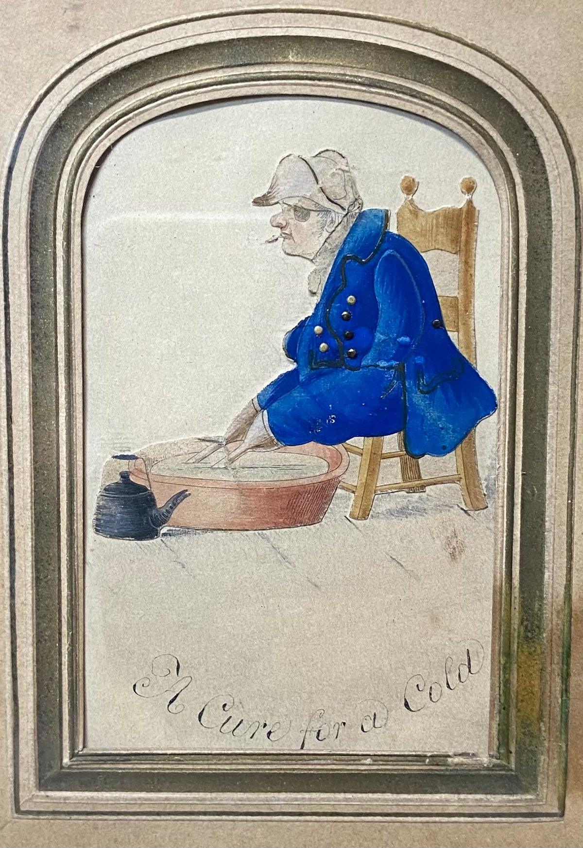 A pair of early 19th c watercolours of a solider and sailor with wooden legs