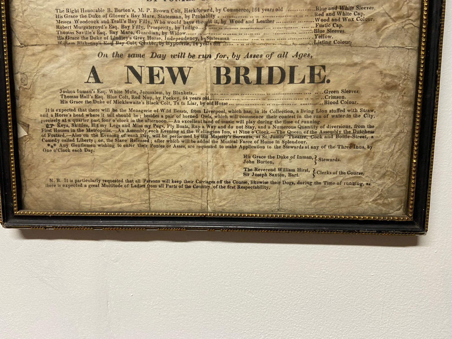 An early 19th c broadside or race card for for Alverton Races, Yorkshire