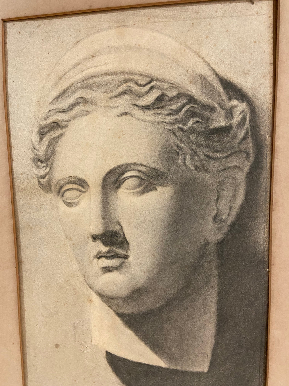 19th century study of a  marble bust in graphite, examined South Kensington