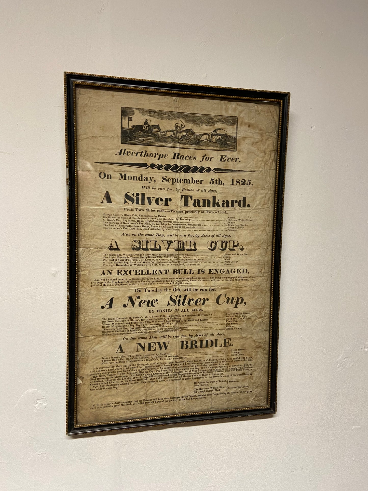 An early 19th c broadside or race card for for Alverton Races, Yorkshire