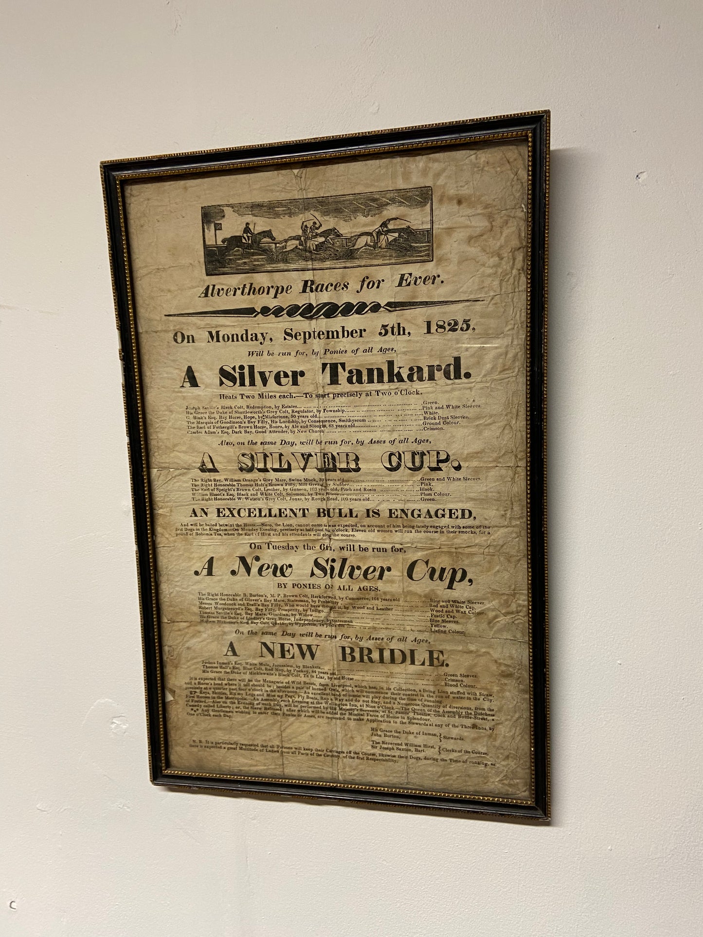 An early 19th c broadside or race card for for Alverton Races, Yorkshire