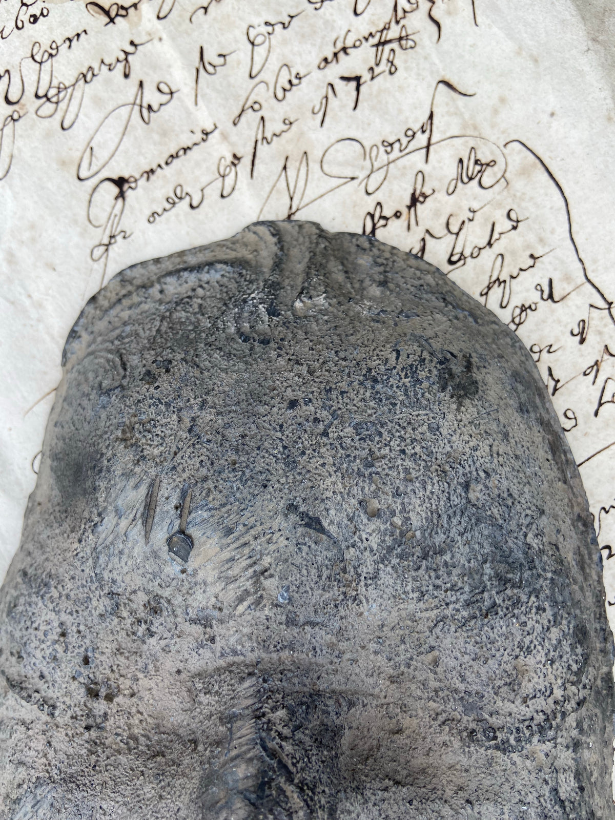 An unusual Georgian lead death mask mould c. 1800