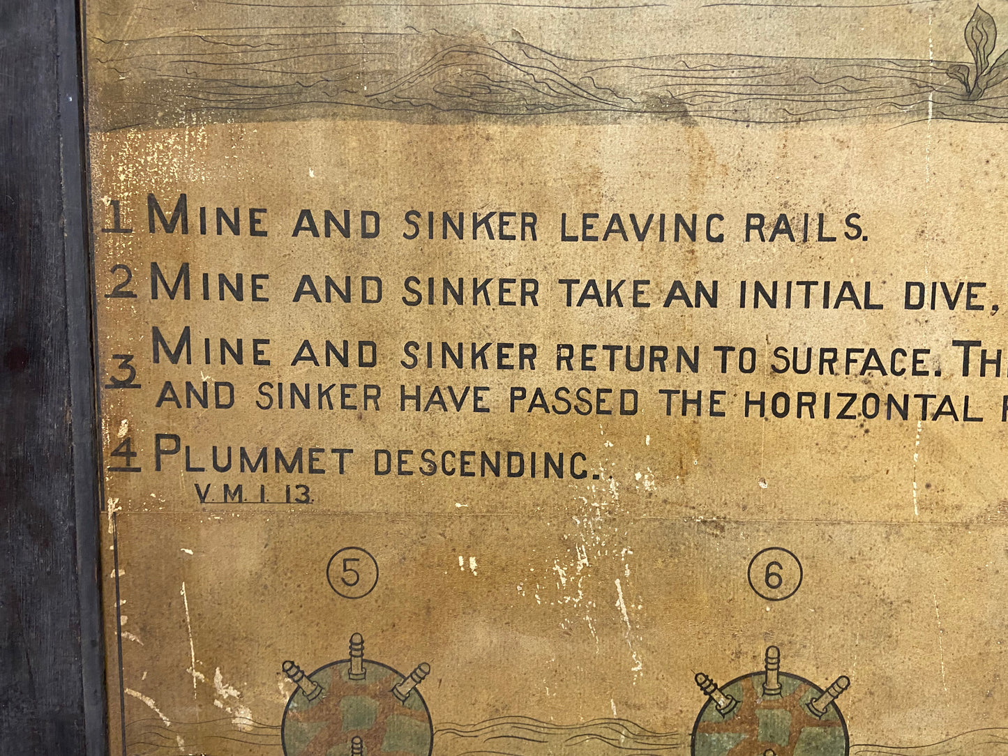 A large original pre war instructional board from Royal Navy Mining School HM Gunwharf on laying sea mines