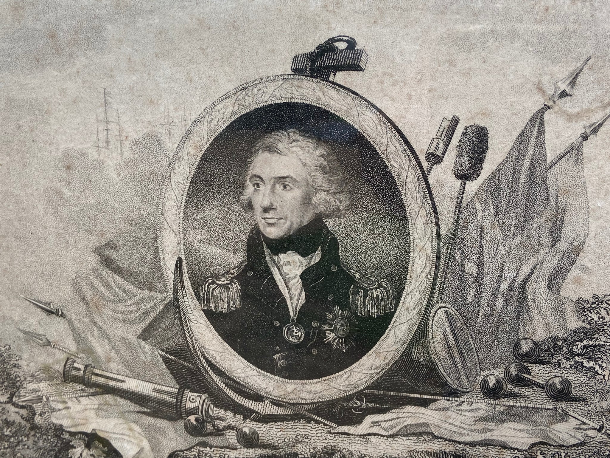 A proof for an 18th century engraving of Admiral Lord Nelson K.B. and the Victory of the Nile