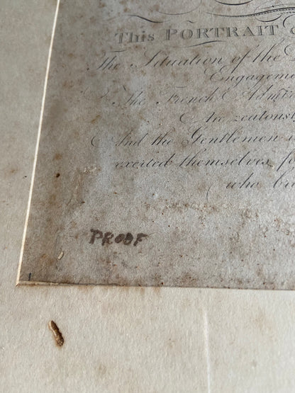 A proof for an 18th century engraving of Admiral Lord Nelson K.B. and the Victory of the Nile