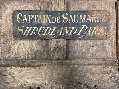 19th c painted country house sign for Captain de  Saumarez of the Grenadier Guards