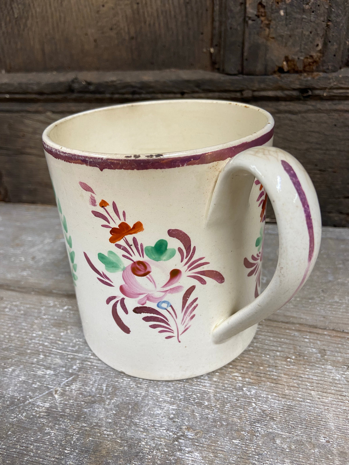 A large Yorkshire Creamware pint mug, 1802, for William Street of Dewsbury Moor, Yorkshire