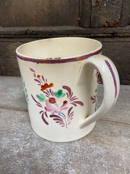 A large Yorkshire Creamware pint mug, 1802, for William Street of Dewsbury Moor, Yorkshire