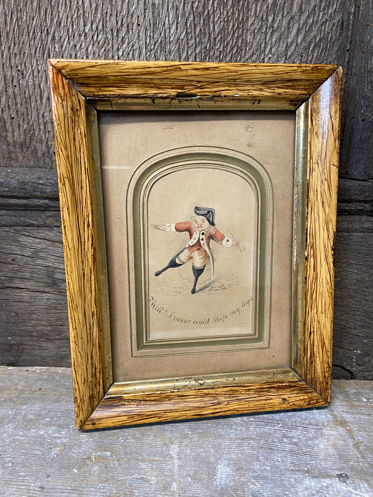 A pair of early 19th c watercolours of a solider and sailor with wooden legs