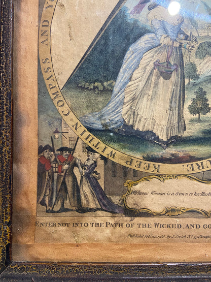 A George III hand coloured engraving 1786 of a warning to be virtuous