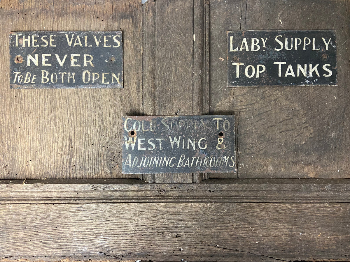 Set of 3 19th century English country house tole signs in the original paint finish