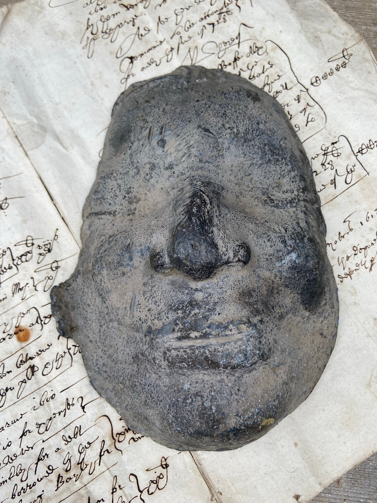 An unusual Georgian lead death mask mould c. 1800