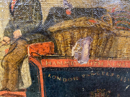 19th century primitive painting of a London Parcels Delivery Company cart outside of the Spread Eagle coach office, Regent Circus, London c. 1860