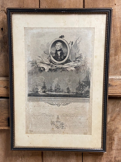 A proof for an 18th century engraving of Admiral Lord Nelson K.B. and the Victory of the Nile