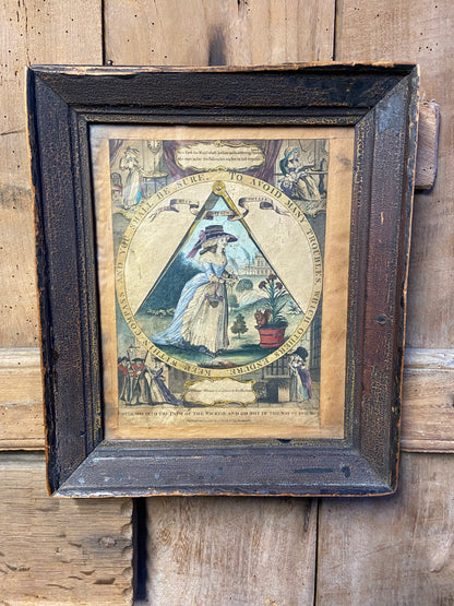 A George III hand coloured engraving 1786 of a warning to be virtuous
