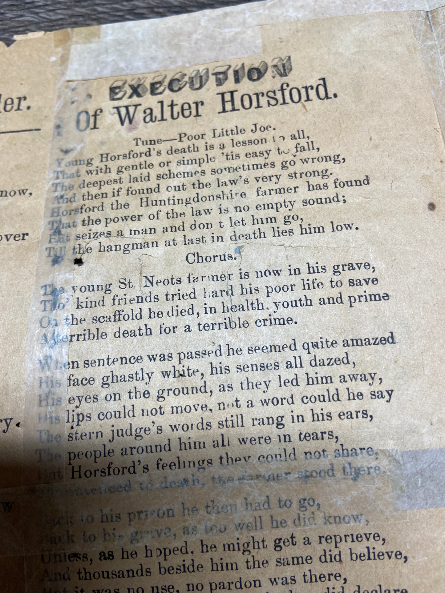 Victorian broadside ‘the execution of George Nunn for the shocking murder at Wortham, Suffolk near Diss”