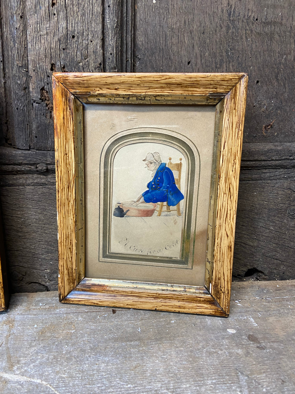 A pair of early 19th c watercolours of a solider and sailor with wooden legs