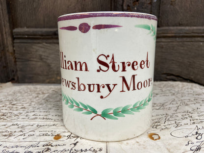 A large Yorkshire Creamware pint mug, 1802, for William Street of Dewsbury Moor, Yorkshire