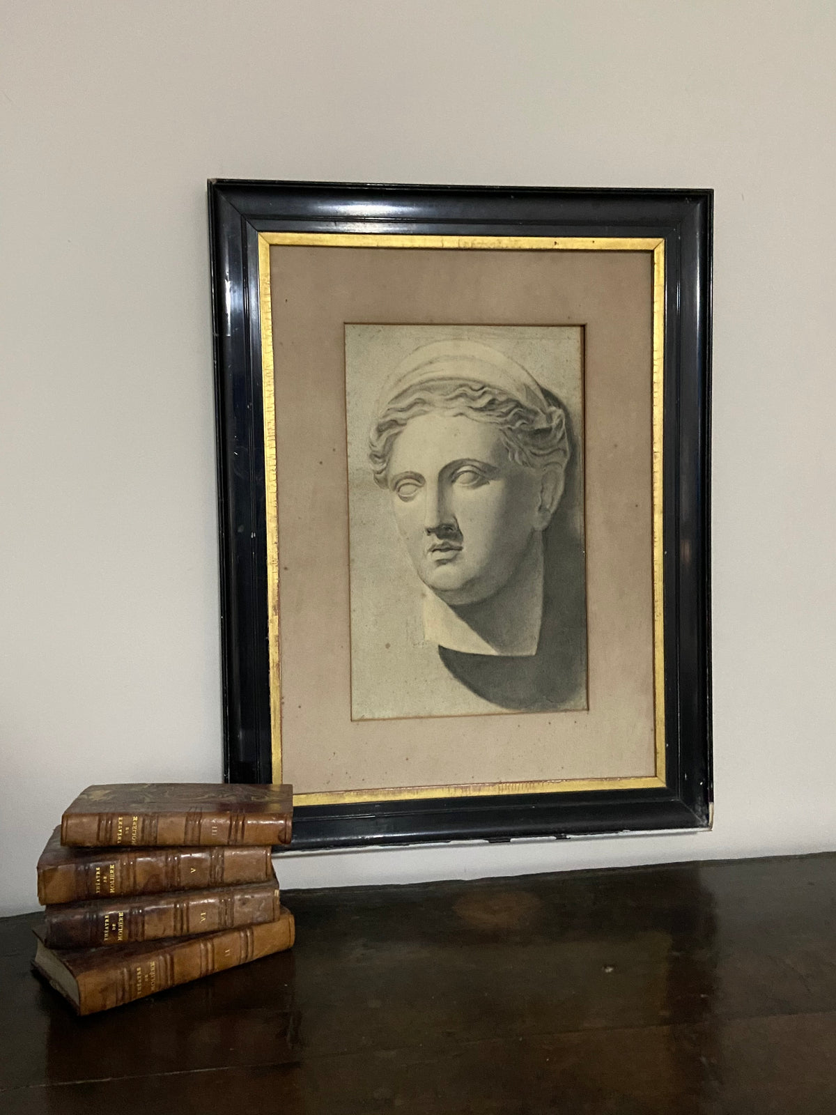 19th century study of a  marble bust in graphite, examined South Kensington
